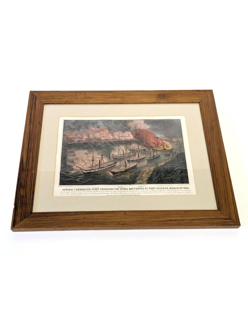 Currier & Ives Hand Colored Lithograph Print Civil War Admiral Farragut's Fleet
